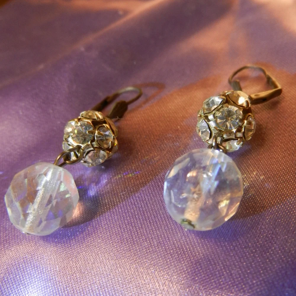 VTG Contempo silver pierced earrings drop dangle silver tone dressy glam prom